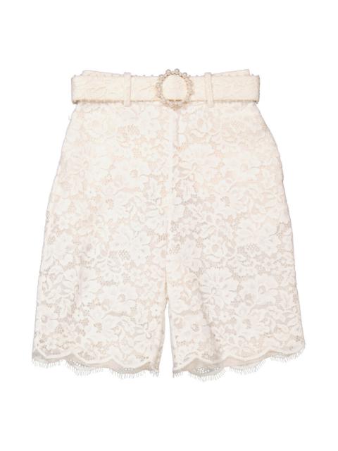 Zimmermann Zimmermann Ladies Ivory Belted Lace Knee-Length Shorts