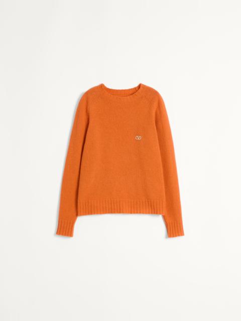 SHETLAND WOOL CREWNECK SWEATER WITH VLOGO EMBROIDERY