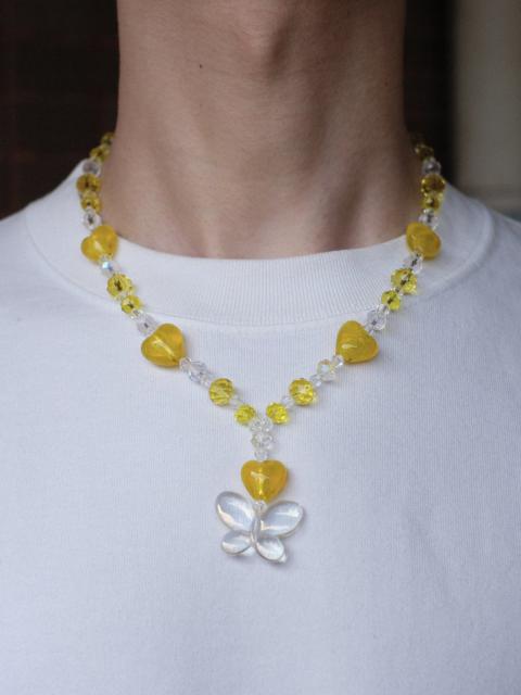 Other Designers Heart Butterfly in Yellow Handmade Beaded Necklace