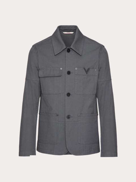 Valentino STRETCH COTTON CANVAS JACKET WITH METALLIC V DETAIL