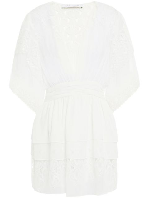 Other Designers Mioua tiered crochet-paneled georgette mini dress