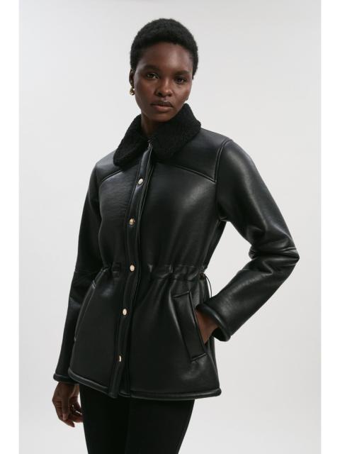 KAREN MILLEN Faux Fur Collar Waisted Coat