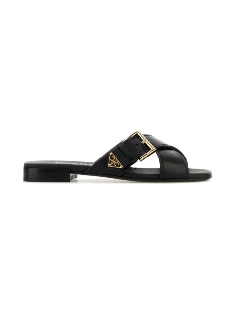 Prada Black Leather Slippers