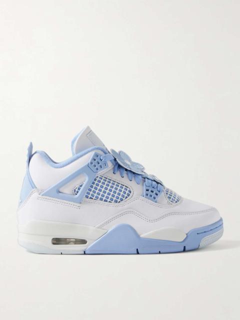 Air Jordan 4 Retro rubber and mesh-trimmed leather high-top sneakers White