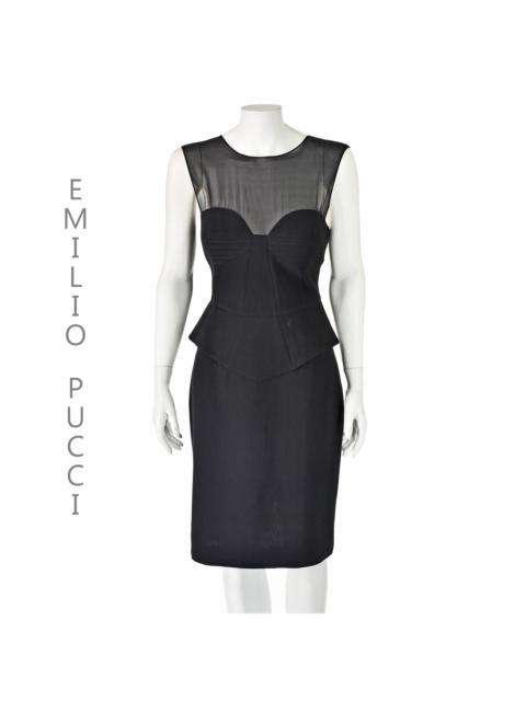 PUCCI Black Cocktail Dress with Sheer Yoke & Trapunto Cups 