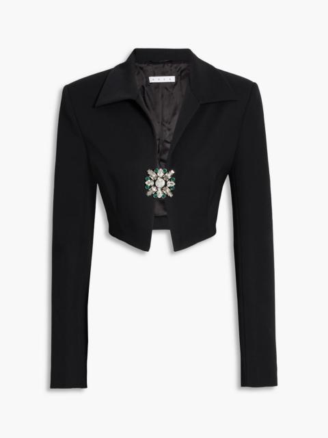 AREA Cropped embellished wool-twill jacket