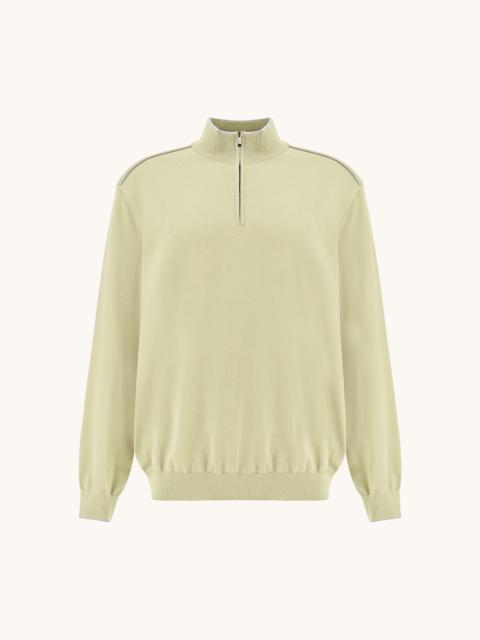 Paul & Shark HALF‑ZIP SWEATER IN COTTON AND SILK WITH AQUALEATHER SUEDE DETAILS