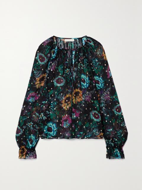 ULLA JOHNSON Bernadette Floral-print Fil Coupé Silk-blend Crepon Blouse