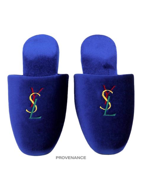 SAINT LAURENT Yves Saint Laurent YSL Logo Slipper - Blue Velour
