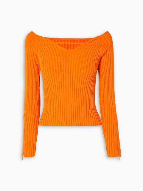 JACQUEMUS Oro off-the-shoulder cutout ribbed-knit top