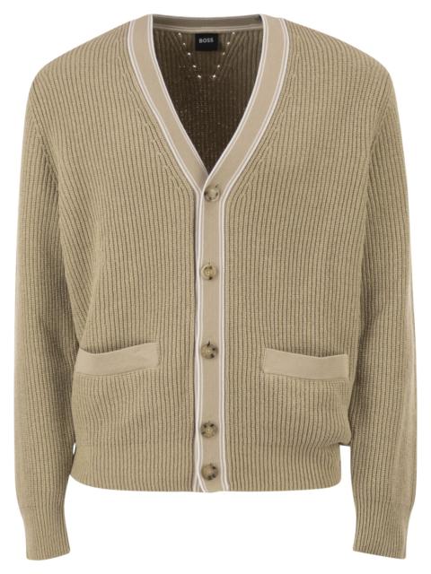 BOSS Boss Men Ribbed Cotton Cardigan With Contrast Buttons