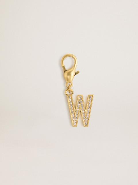 Golden Goose Letter W charm in gold-colored brass with crystals