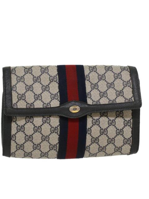 GUCCI GG Canvas Sherry Line Clutch Bag Gray Red Navy