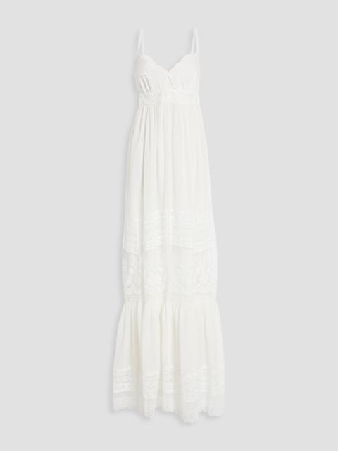 Other Designers Naki cutout lace-trimmed crinkled cotton-gauze maxi dress