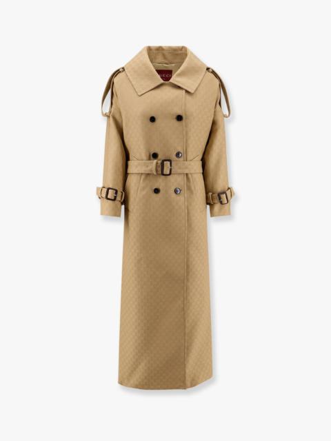 Gucci Women Wool And Silk Crepe Coat With All-Over Gg Motif