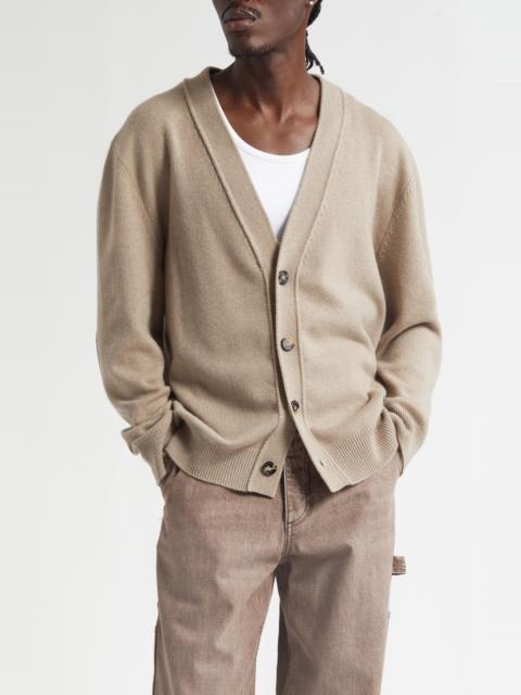 Bottega Veneta Bottega Veneta Classic Cashmere Blend V-Neck Cardigan with Intrecciato Leather Elbow Patches in 9713