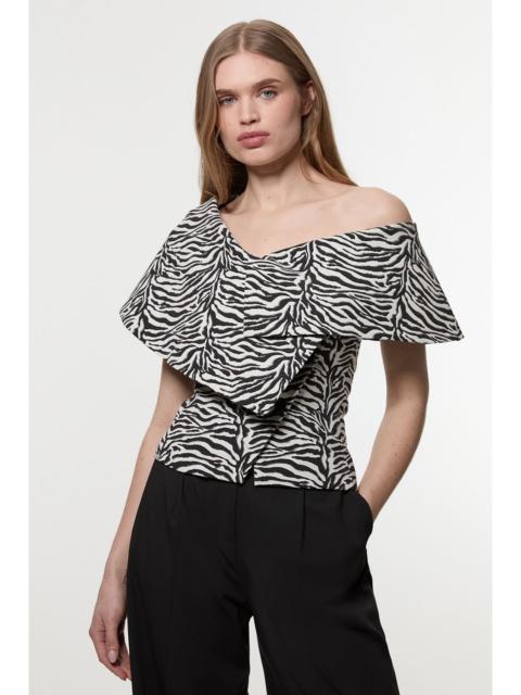 KAREN MILLEN Zebra Jacquard Assymetric Neck Tailored Jacket