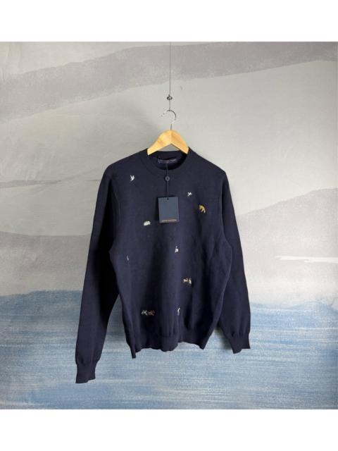 Louis Vuitton Louis Vuitton Dark Blue Knit Sweater with Allover Animal Embroidery