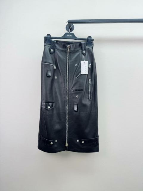 Alexander McQueen Alexander McQueen Zip-Front Belted Leather Midi Moto Skirt 