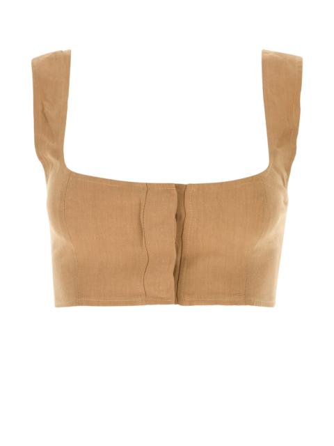 LE KASHA Camel linen Jirja crop-top