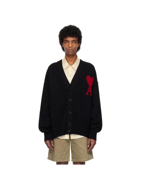 AMI Paris Black Wool Ami de Coeur Cardigan