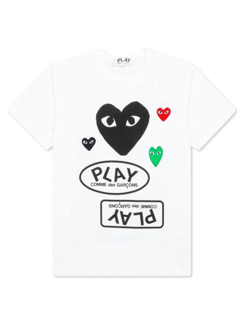 Comme des Garçons PLAY COMME DES GARCONS PLAY WOMEN'S BLACK MULTI LOGO S/S T-SHIRT - WHITE