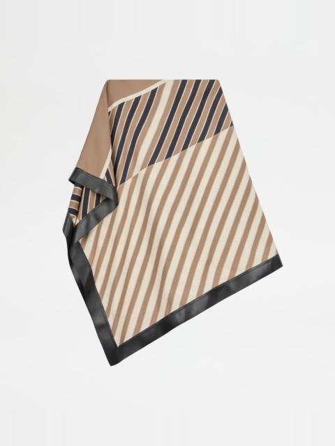 Tod's SKIRT IN SILK WITH LEATHER INSERTS - BROWN, BEIGE, OFF WHITE