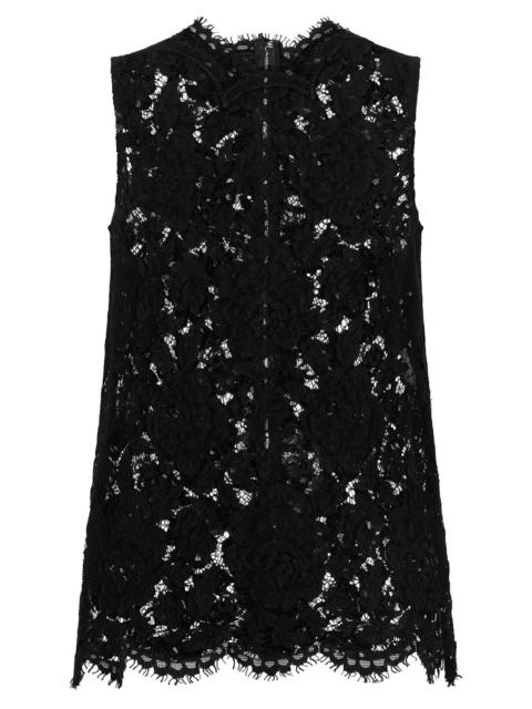 Dolce & Gabbana Branded Floral Lace Top - Black