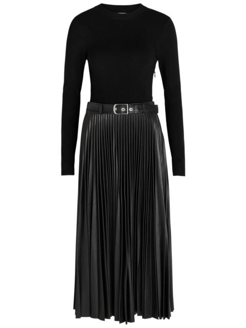 SIMKHAI Simkhai Abilene Belted Knit and Faux Leather Midi Dress