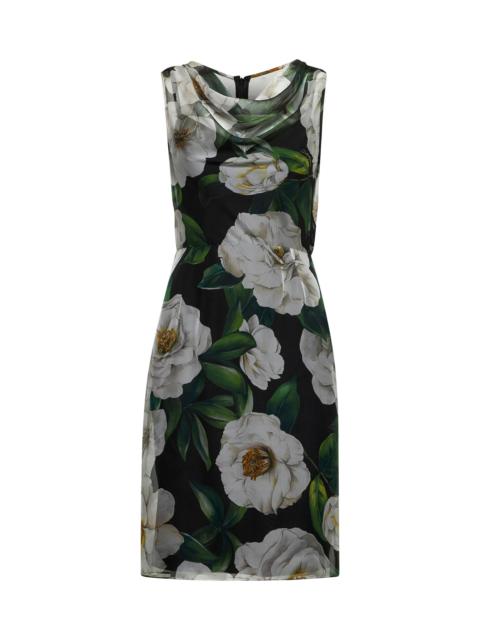 Dolce & Gabbana Gardenia print silk chiffon sheath dress