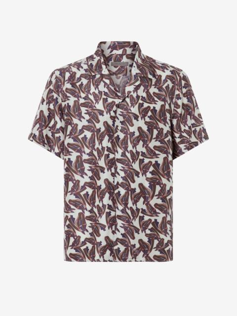 CORNELIANI White printed silk short sleeve shirt