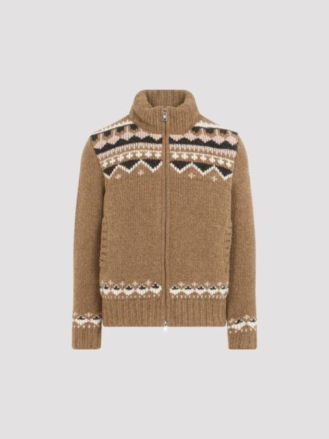 Moncler MONCLER $2020 Light Brown Geometric Boucle Down Cardigan New