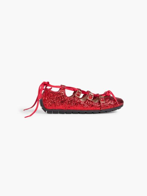 Simone Rocha Ghillie lace-up glittered mesh ballet flats