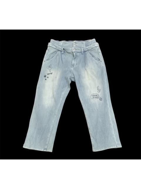 Other Designers Art - WORLDWIDE LOVE Double Waist Drop Crotch 3Quarter Denim Jeans
