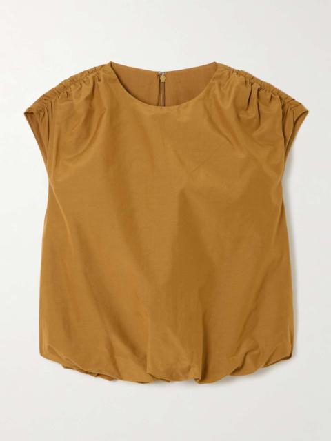 Cosma gathered cotton and silk-blend voile top Yellow