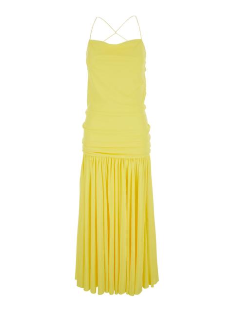 JACQUEMUS Jacquemus Women Yellow Dress With Straight Neckline And Gathered Waist In Tech Fabric Woman