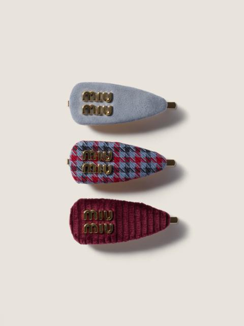 Miu Miu Checked fabric, corduroy and suede hair barrettes