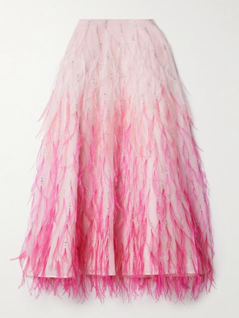 Valentino Embellished Feather-trimmed Silk-organza Midi Skirt