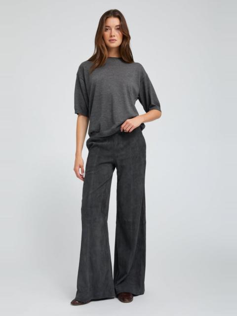 SPRWMN CHARCOAL SUEDE WIDE LEG TROUSERS