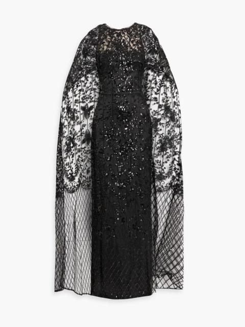 Other Designers Cape-effect sequined tulle gown