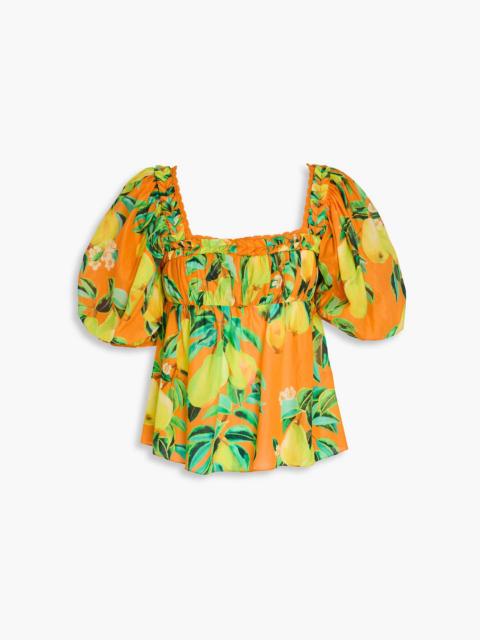 FARM RIO Pleated printed cotton top