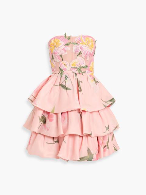 CAROLINA HERRERA Strapless ruffled floral-print silk-tulle and organza mini dress