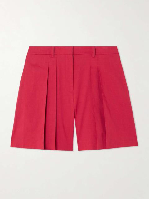 Pleated linen-blend shorts Red