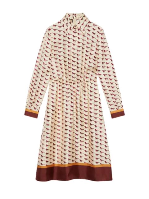 GUCCI Diagonal Horses Print Silk Dress