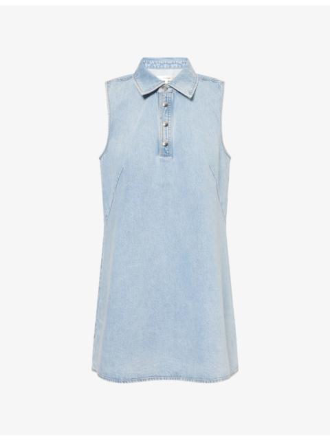 FRAME City Shift Polo-Collar Cotton-Blend Denim Mini Dress