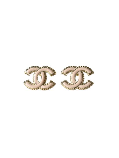 CHANEL Chanel 24P Metal Resin Rope CC Stud Earrings Gold Light Pink