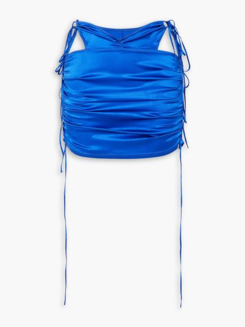 Other Designers Cutout ruched silk-blend satin mini skirt