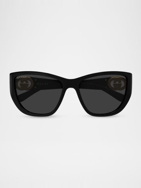 GUCCI 56mm Acetate Geometric Sunglasses