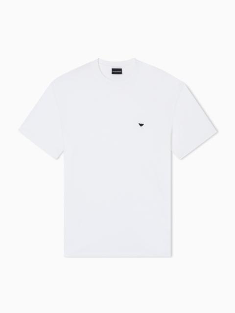 EMPORIO ARMANI LYOCELL-BLEND JERSEY T-SHIRT WITH EMBOSSED EAGLE EMBROIDERY
