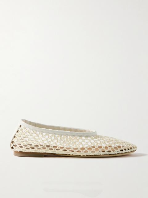 STAUD Alba Leather-trimmed Crocheted Ballet Flats